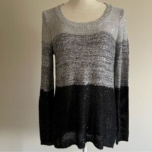 Belldini Black and silver Crew Neck sparkling sequins over body light Sweater L